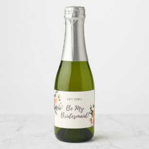 Rustic Floral Bridesmaid Proposal Gift Sparkling Wine Label