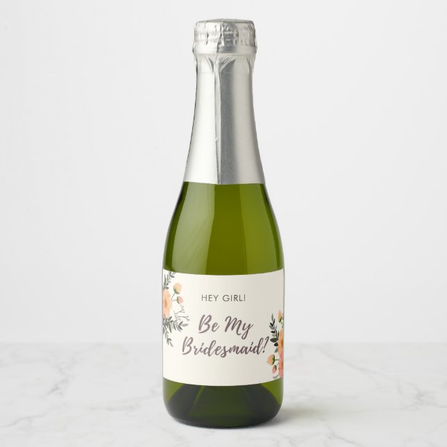 Rustic Floral Bridesmaid Proposal Gift Sparkling Wine Label (Front)