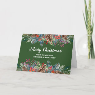 Rustic Floral Brother & Family Merry Christmas Card