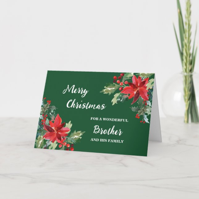 Rustic Floral Brother & Family Merry Christmas Card (Front)