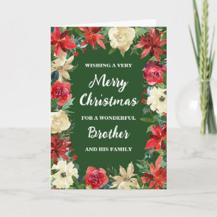 Rustic Floral Brother & Family Merry Christmas Card