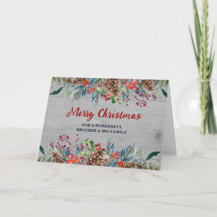 Rustic Floral Brother & Family Merry Christmas Card