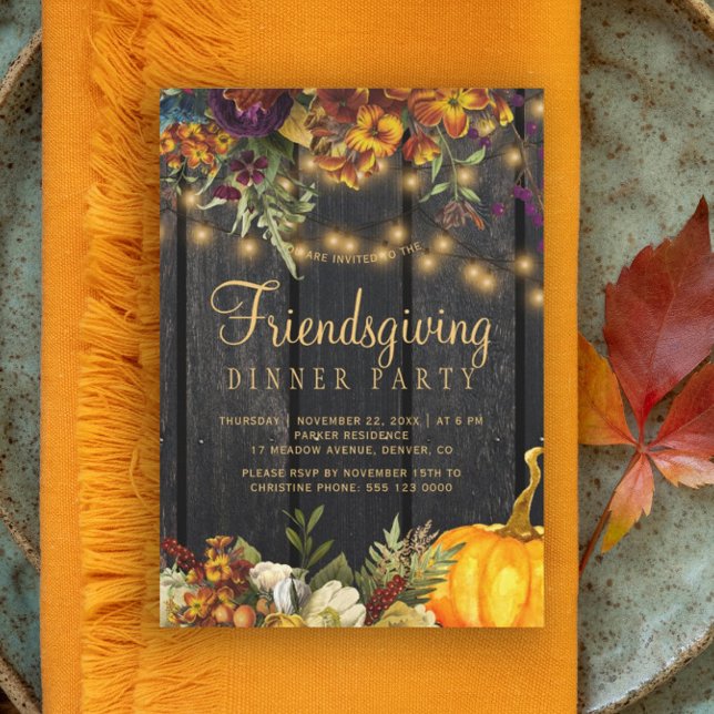 Rustic floral brown barn wood friendsgiving party invitation (Creator Uploaded)