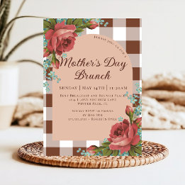 Rustic Floral Brown Burgundy Mother's Day Brunch Invitation