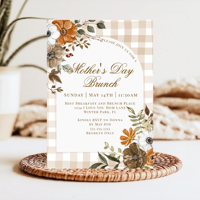 Rustic Floral Brown Copper Tan Mother's Day Brunch Invitation (Creator Uploaded)