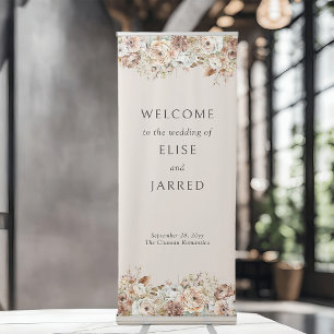 Rustic Floral Brown Neutral Wedding Welcome Retractable Banner