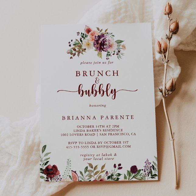 Rustic Floral Brunch and Bubbly Bridal Shower  Invitation (Creator Uploaded)