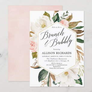 Rustic floral brunch bubbly bridal shower invitation
