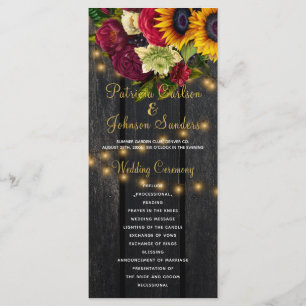 Rustic floral burgundy barn wood wedding program programme