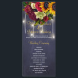 Rustic floral burgundy chalkboard wedding program programme<br><div class="desc">Elegant country rustic wedding ceremony program template featuring a beautiful yellow sunflowers and red burgundy roses bouquet, strings of white lights and a faux gold chic calligraphy script on a dark midnight navy blue chalkboard background. Personalise it with your details! To make more changes, select CUSTOMIZE FURTHER option. Suitable for...</div>