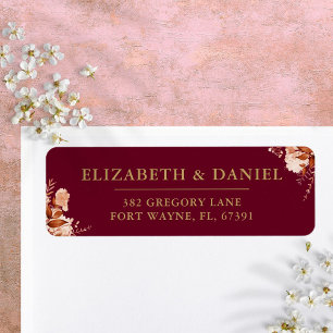 Rustic Floral Burgundy Gold Wedding Return Address