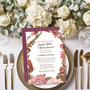 Rustic Floral Burgundy Wedding Invitation