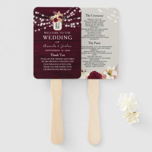 Rustic Floral Burgundy Wedding Program Hand Fan