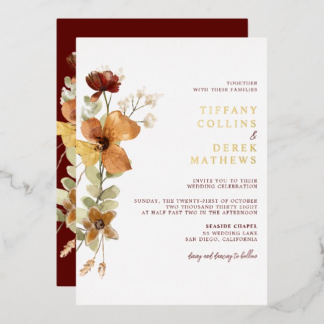 Rustic Floral Burnt Orange Fall Wedding (Front/Back)