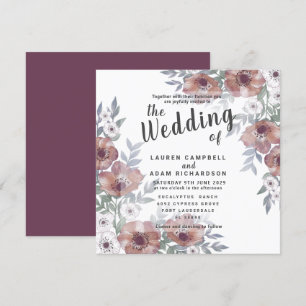 Rustic Floral Burnt Orange Wedding Invitation