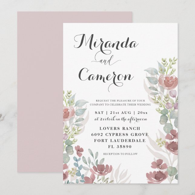 Rustic Floral Burnt Orange Wedding Invitation (Front/Back)