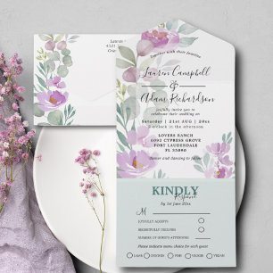 Rustic Floral Bush Pink Eucalyptus Wedding  All In One Invitation