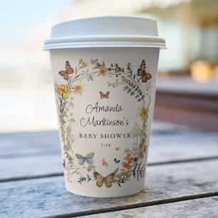 Rustic Floral Butterfly Gender Neutral Baby Shower Paper Cups