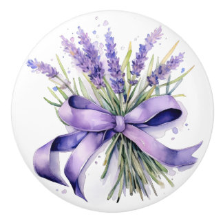 Rustic Floral Cabinet Lavender Bouquet Farmhouse Ceramic Knob