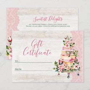 Rustic Floral Cake Bakery Gift Certificate Card