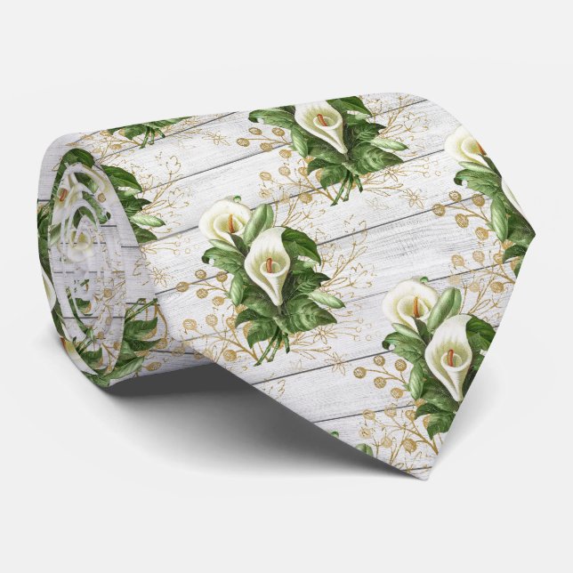 rustic floral Calla Lily Wedding Tie (Rolled)