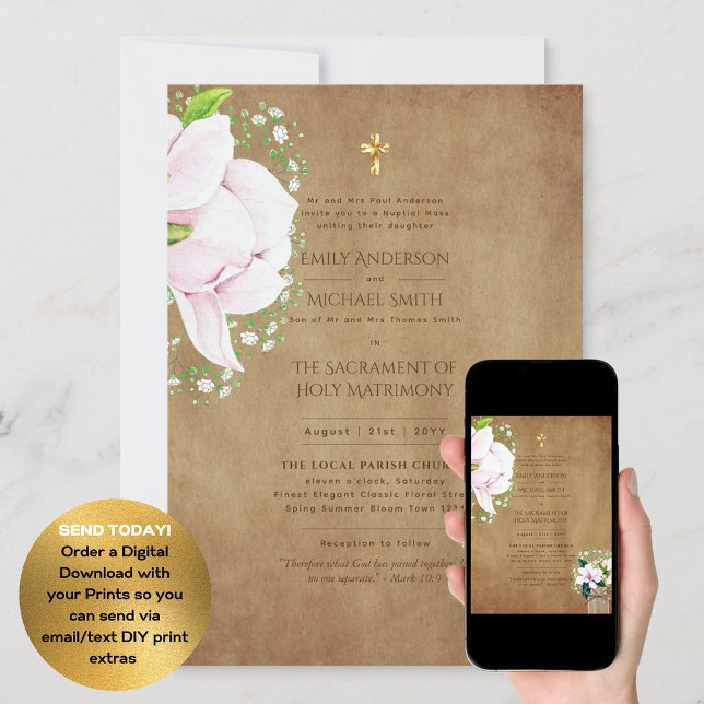 Rustic Floral Catholic Nuptial Mass Wedding  Invitation (Creator Uploaded)