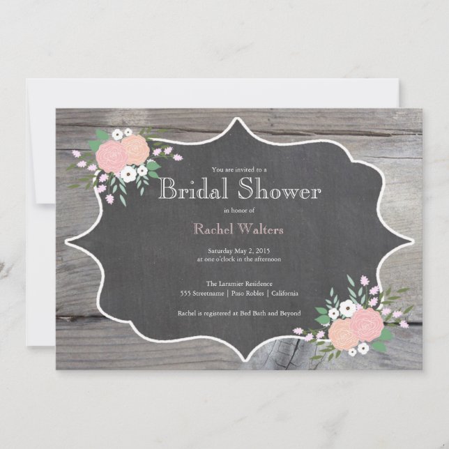 Rustic Floral Chalkboard Bridal Shower Invitation (Front)
