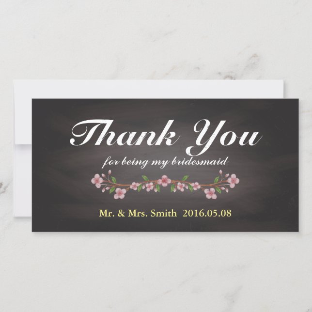 Rustic Floral Chalkboard Bridesmaid Thank You Card (Front)