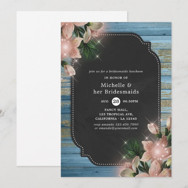 Rustic Floral Chalkboard Bridesmaids Luncheon Invitation (Front/Back)