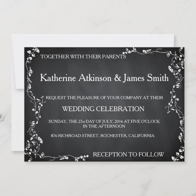 Rustic Floral Chalkboard Wedding Invitation (Front)