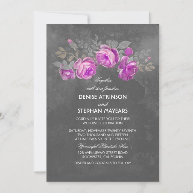 Rustic Floral Chalkboard Wedding Invitations (Front)