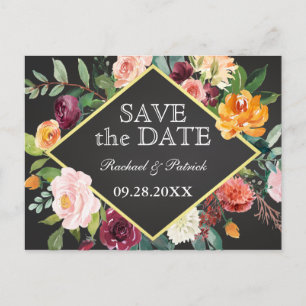 Rustic Floral Chalkboard Wedding Save the Date Announcement Postcard