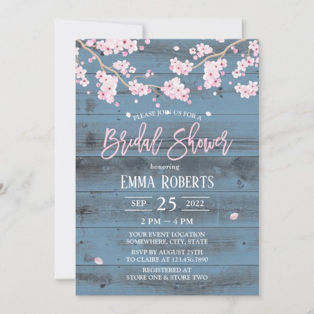 Rustic Floral Cherry Blossom Flowers Bridal Shower Invitation (Front)