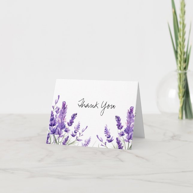 Rustic Floral Chic Lavender Bridal Shower Thank You Card (Front)