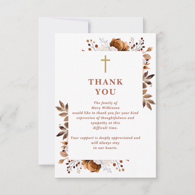 Rustic Floral Christian Celebration Of Life Thank You Card (Front)