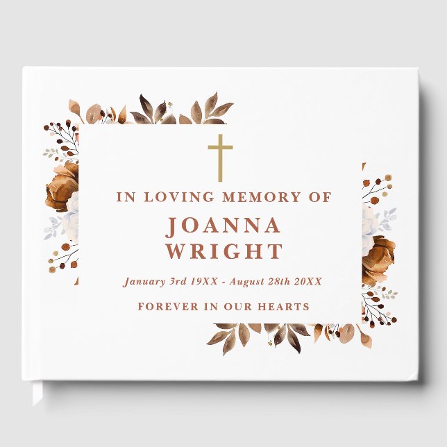 Rustic Floral Christian In Loving Memory Funeral Guest Book (Front)