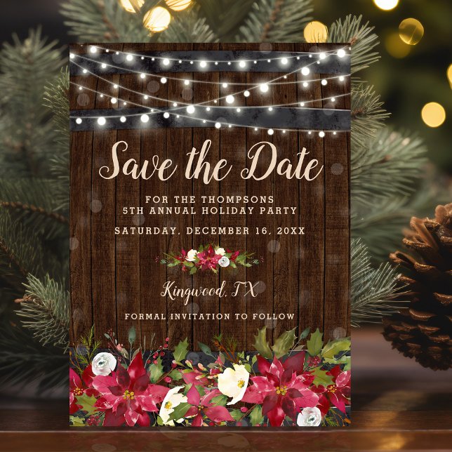 Rustic Floral Christmas Party Save the Date Announcement Postcard (Creator Uploaded)