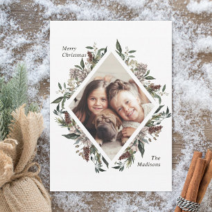 Rustic Floral Christmas Photo Holiday Card