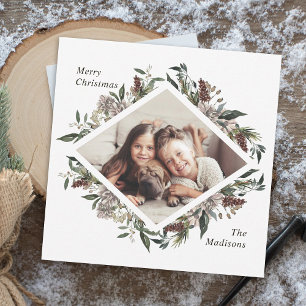 Rustic Floral Christmas Photo Holiday Card