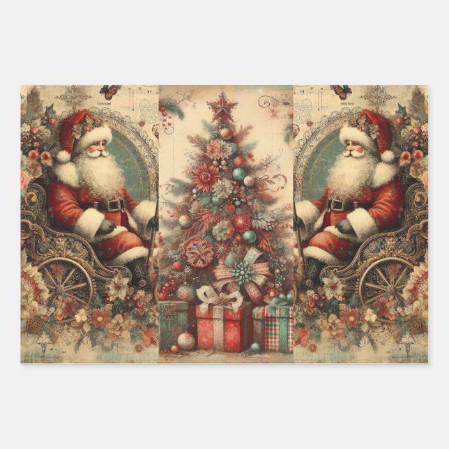 Rustic Floral Christmas Santa Wrapping Paper (Front 2)