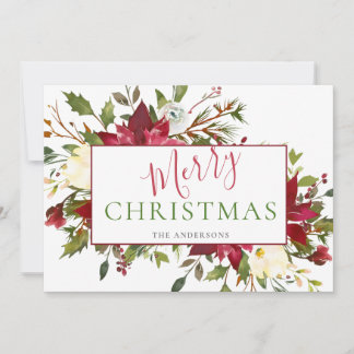 Rustic Floral Christmas Typography Photo Holiday Card