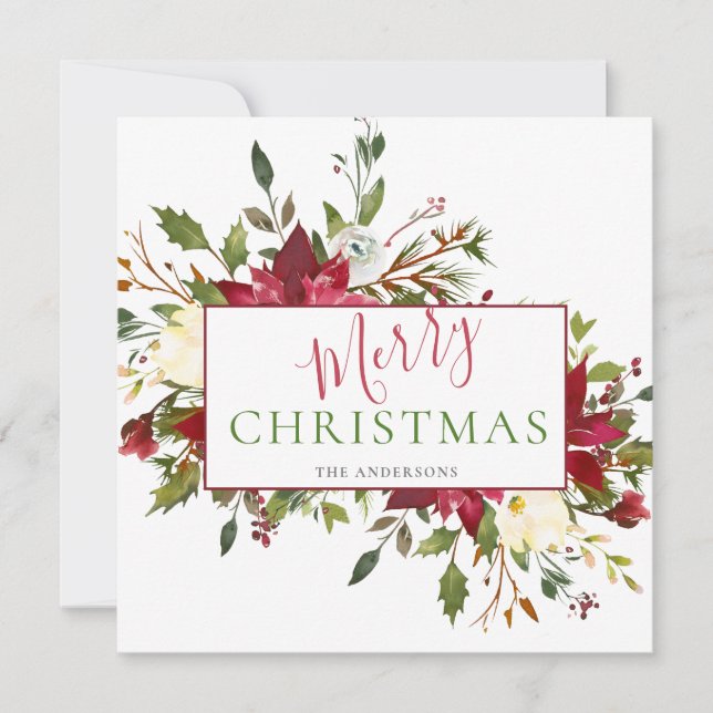 Rustic Floral Christmas Typography Photo Holiday Card (Front)