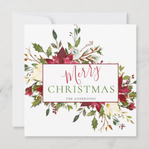 Rustic Floral Christmas Typography Photo Holiday Card
