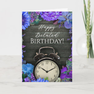Rustic Floral Clock Belated Birthday Card