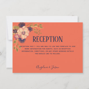 Rustic Floral Coral & Navy Wedding Reception Card