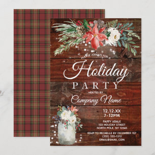 Rustic Floral Corporate Holiday Christmas Party Invitation