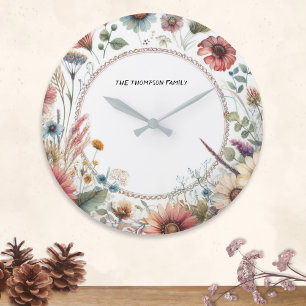 Rustic Floral Country Autumn Personalised Kitchen Large Clock