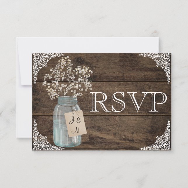 Rustic Floral Country Barn Wedding RSVP (Front)