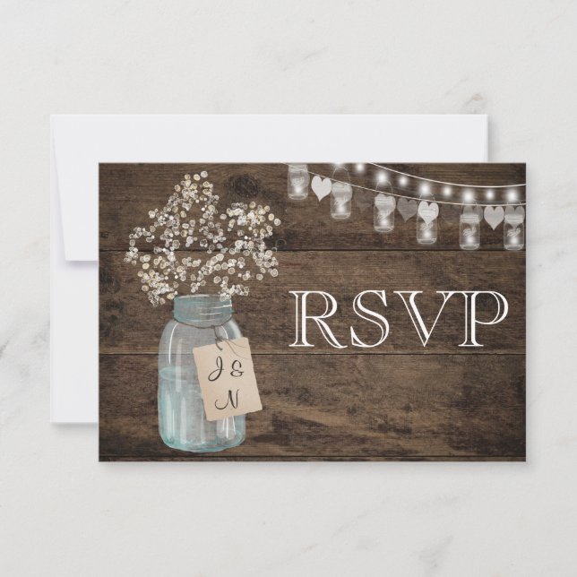 Rustic Floral Country Barn Wedding RSVP (Front)