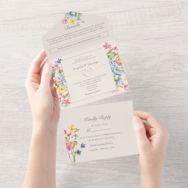 Rustic Floral Country Wedding All In One Invitation (Tearaway)